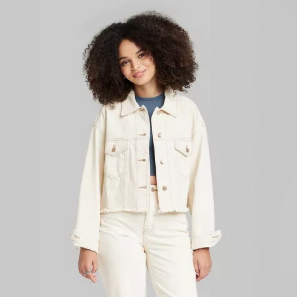 Women’s Cream Denim Cropped Jacket